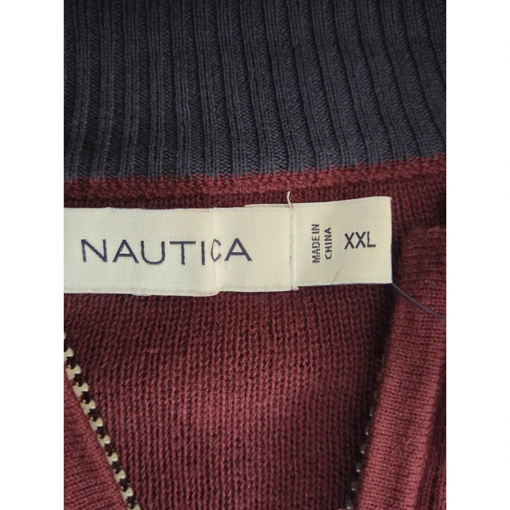 Nautica Men's 2XL Sweater‎ Pullover Burgundy 1/4 Zip Mock Neck Long Sleeve NEW
